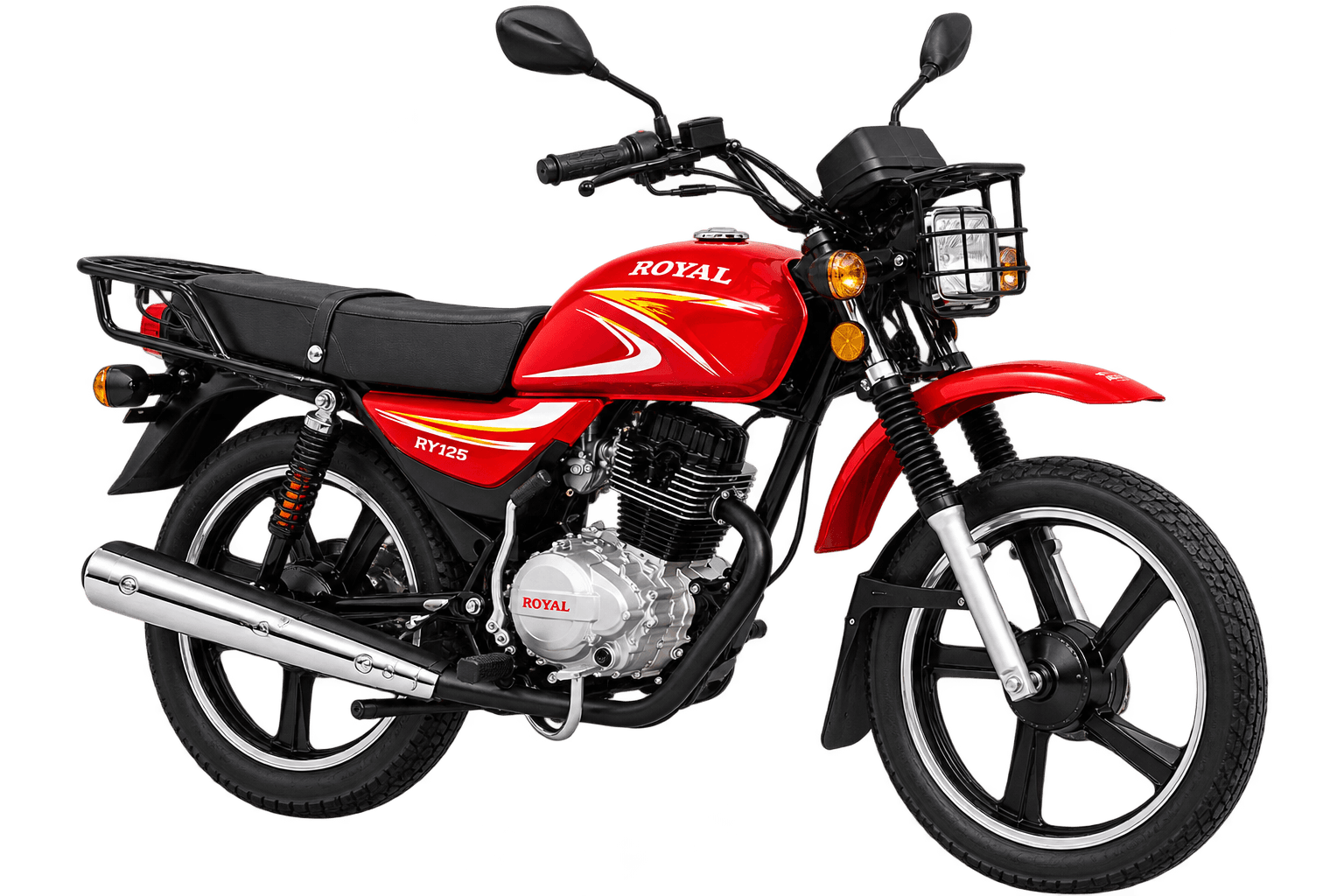 Red Royal RY125 motorcycle, front three-quarter view